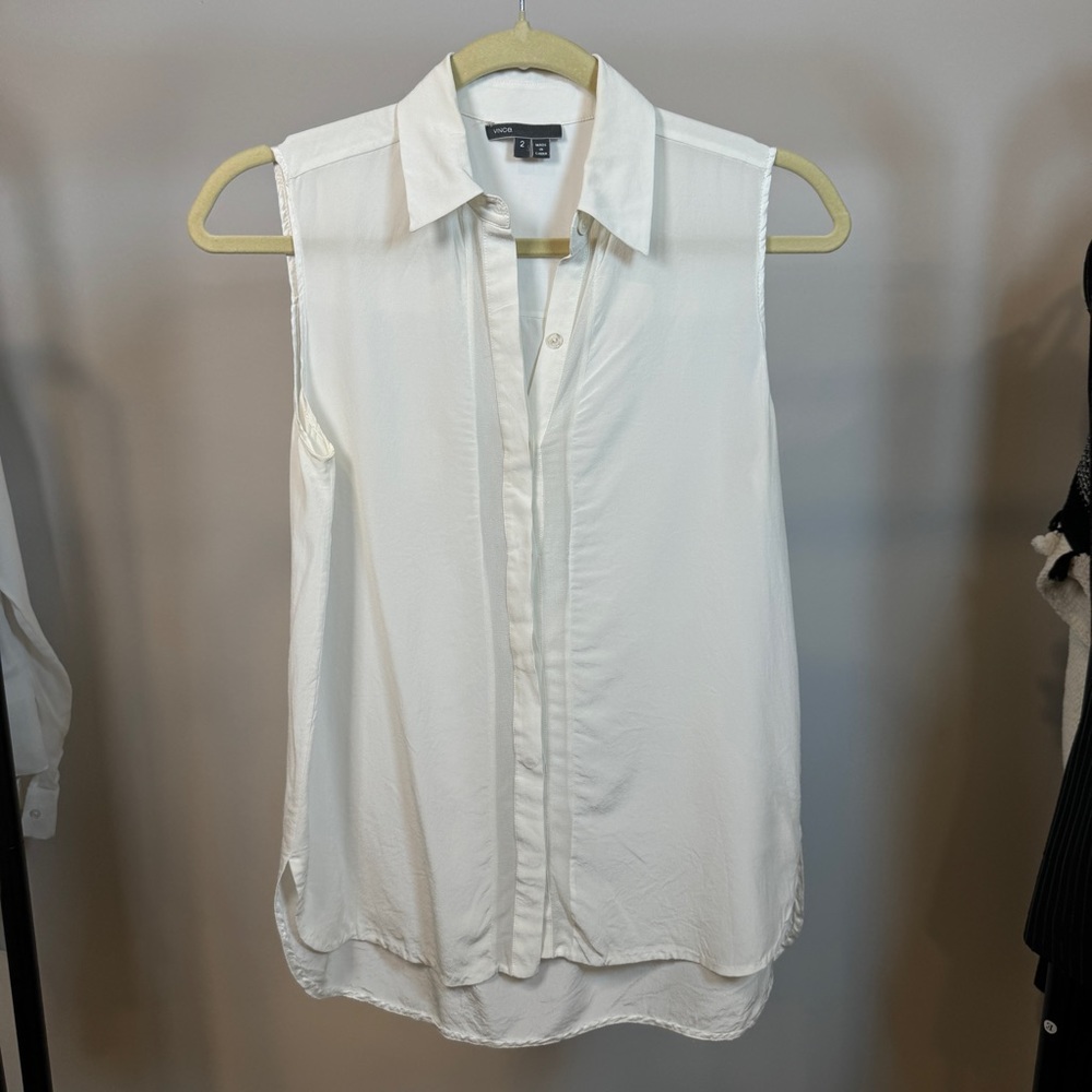 Vince Sleeveless Silk Shirt Blouse, Size 2
